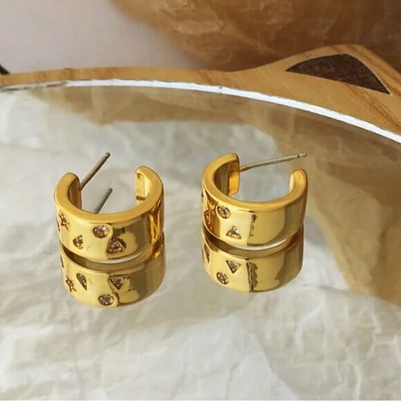 #37 Gold/925 Post Hoop Zircon Earrings - Picture 9 of 10